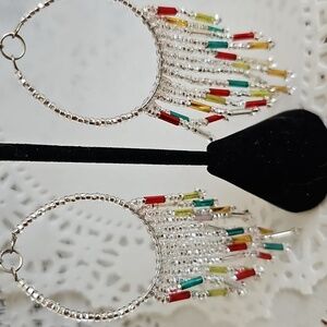 Silver Multicolor Beaded Dangle Earrings